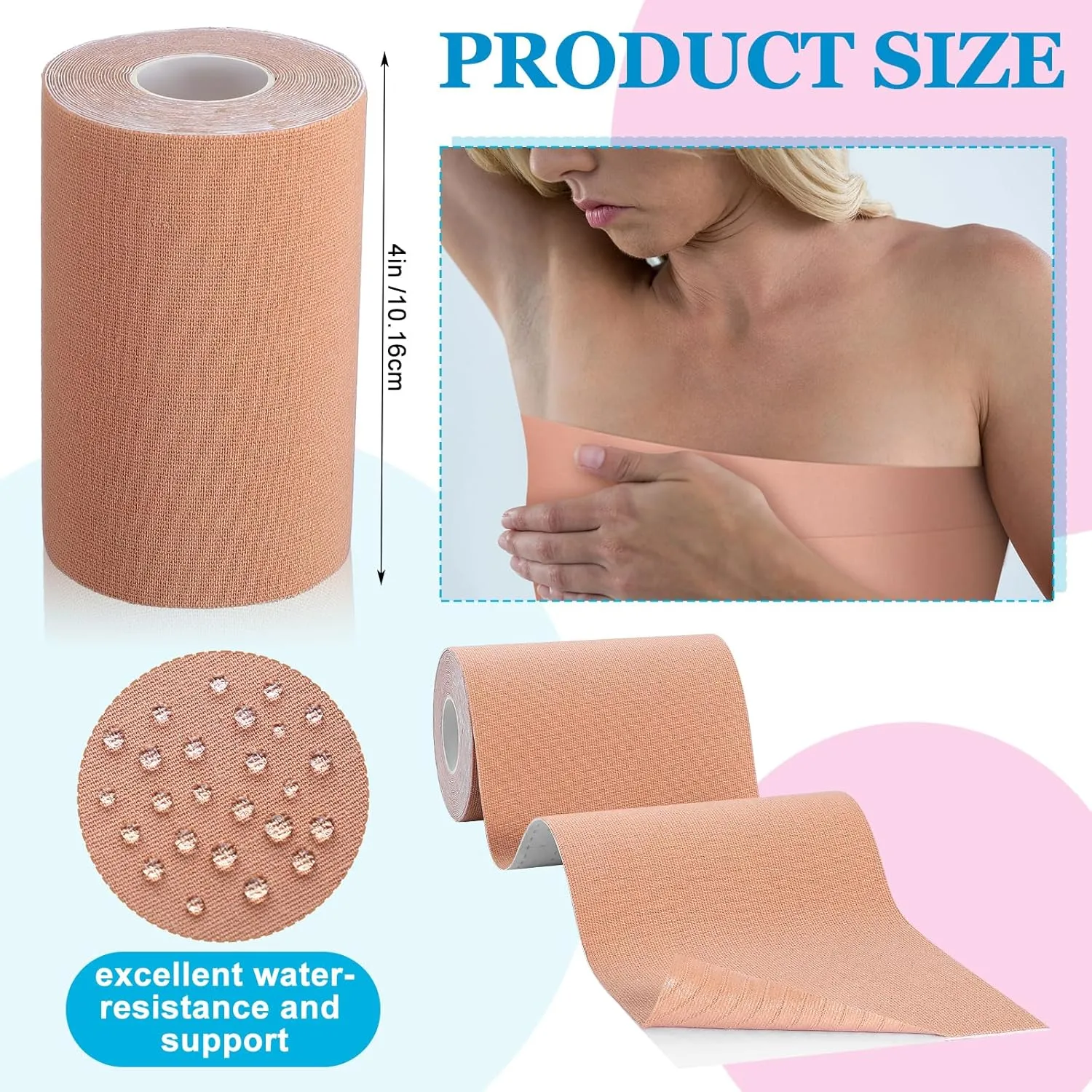 2 Rolls Trans FTM Binder Tape for Chest Binding Adhesive Trans Chest Tape Flat Invisible Tape for Breast Lift Boob Body Shaping, 4 Inch x 13 ft Each