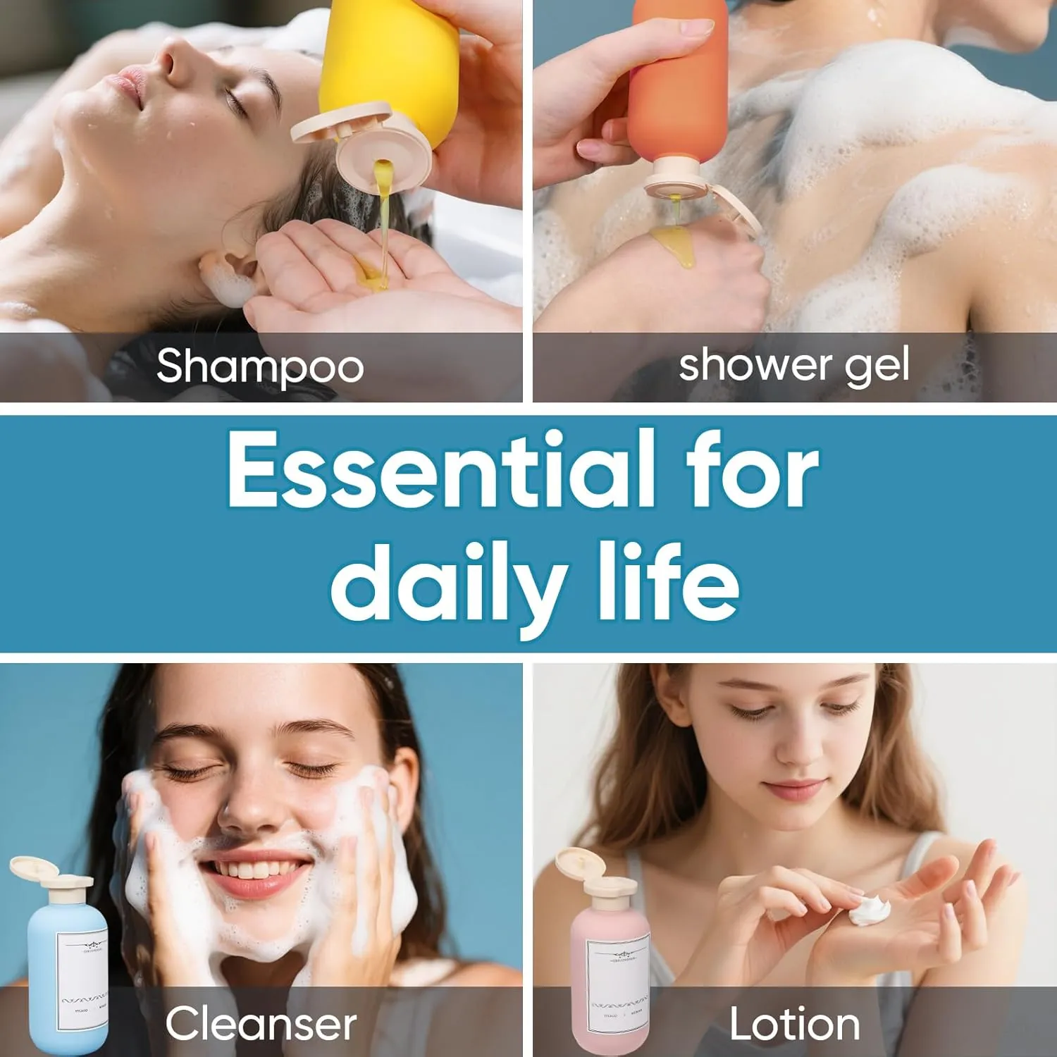 3 PACK Travel Shampoo Bottle, Empty Plastic Squeeze Bottles 6.8oz with Flip Cap, Lotion Container for Toiletries Travel Size Shampoo and Conditioner