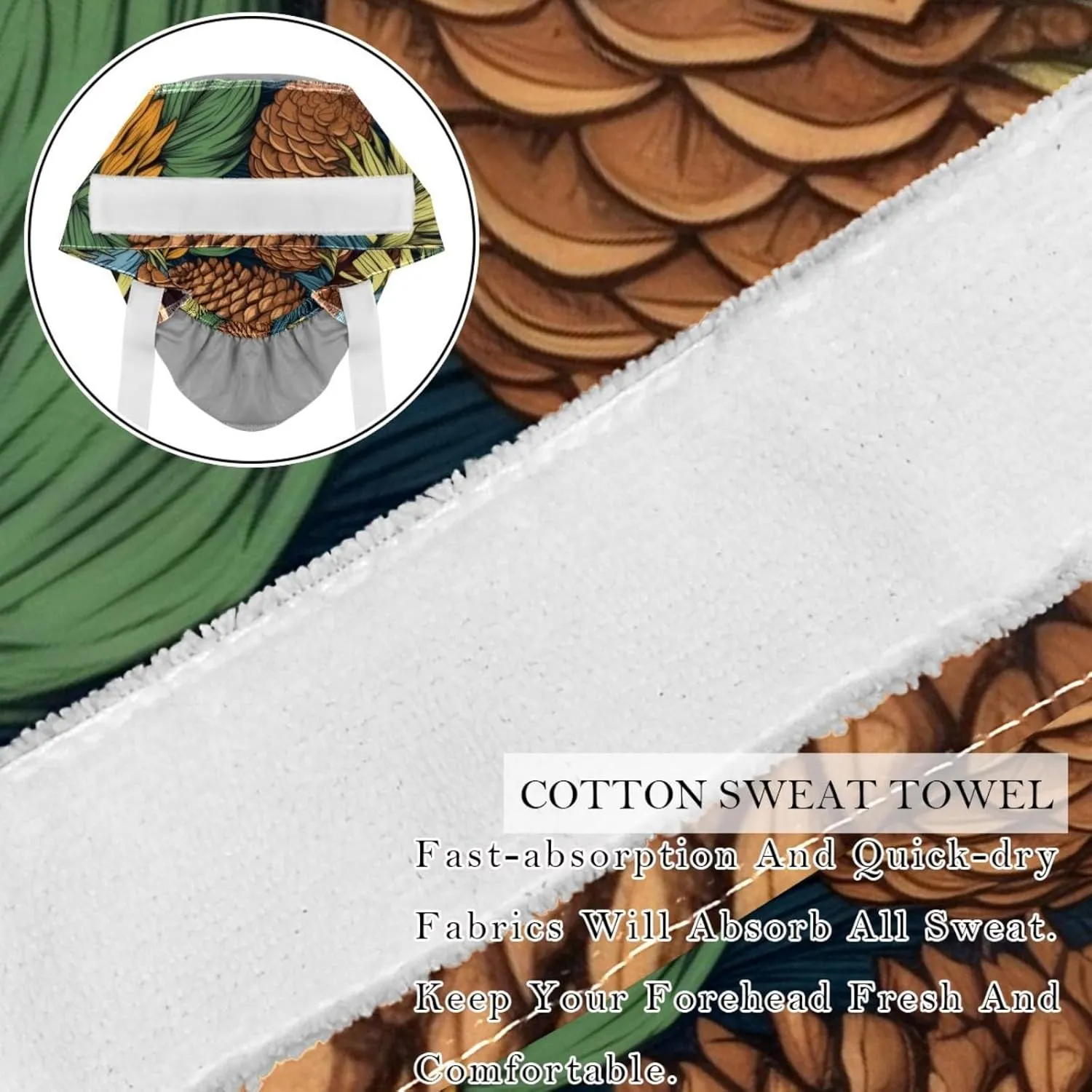 Autumn Scenery Pattern Working Cap with Button Long Hair Adjustable Working Hat Ponytail Holder 2 Pcs Tie Back Hats