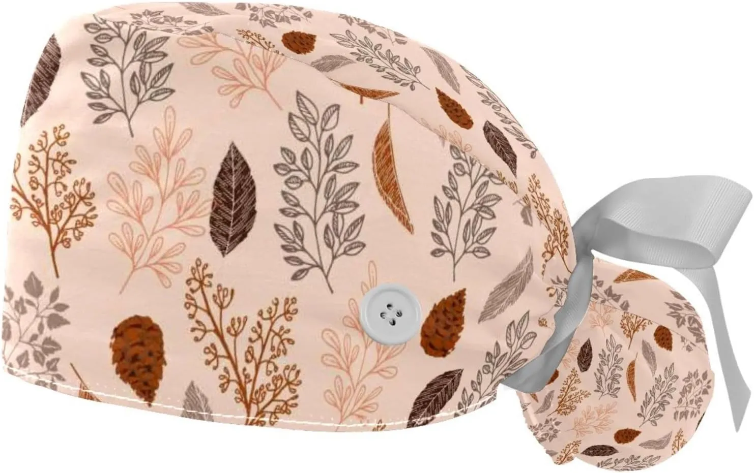 Autumn Scenery Pattern Working Cap with Button Long Hair Adjustable Working Hat Ponytail Holder 2 Pcs Tie Back Hats