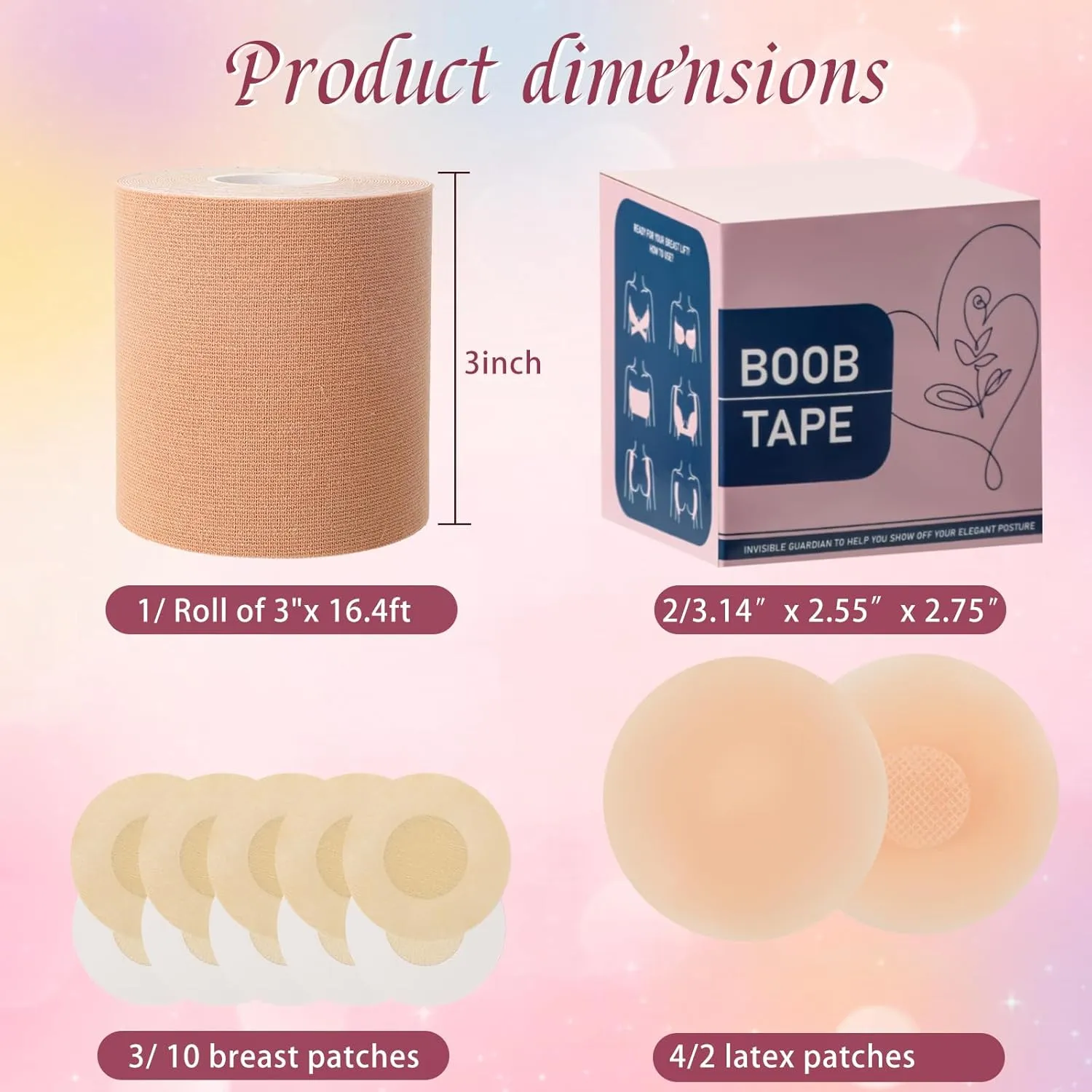 Boob Tape Boobytape For Breast Lift with 1Boobtape 2pcs Nipple Covers Silicone 10pcs Disposable Nipple Pasties