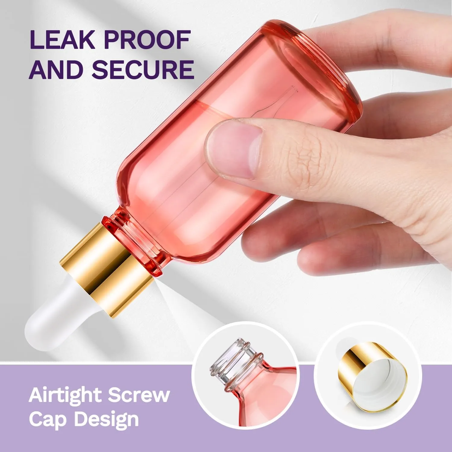 Bumobum 5-Pack Glass Eye Dropper Bottles with Golden Lid - 30ml, Leakproof, Includes 2 Measured Droppers, 1 Funnel, 1 Pipette, 8 Labels