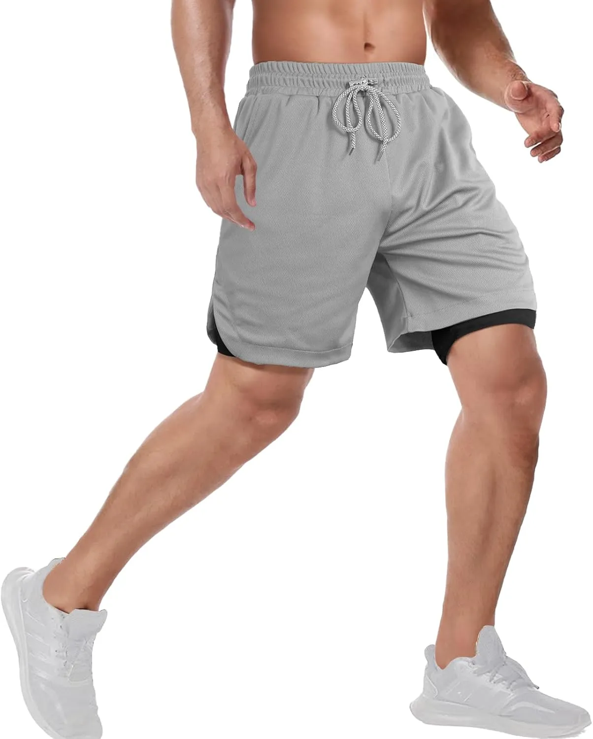 candyfouse Men's 2 in 1 Running Shorts, Quick Dry Workout Shorts with Liner, Athletic Shorts with Zip Pockets and Towel Loop