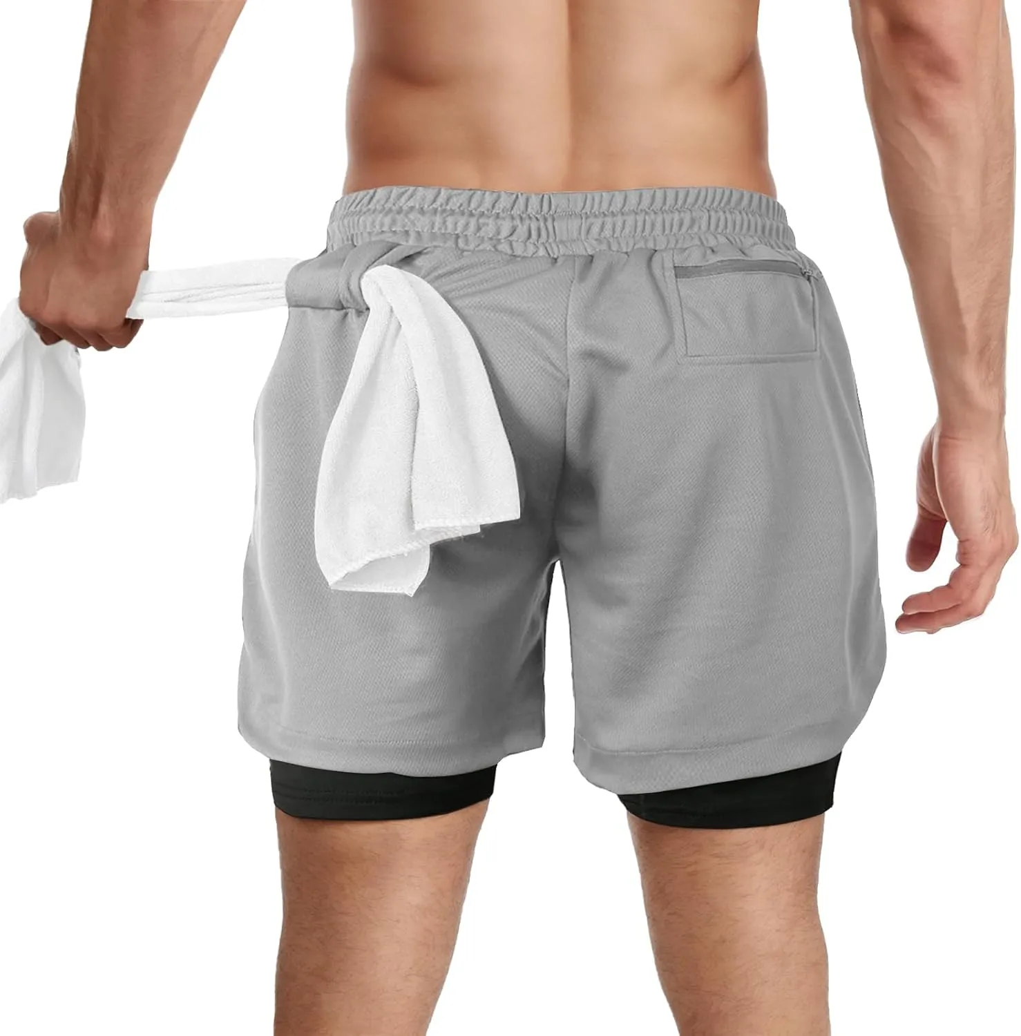 candyfouse Men's 2 in 1 Running Shorts, Quick Dry Workout Shorts with Liner, Athletic Shorts with Zip Pockets and Towel Loop