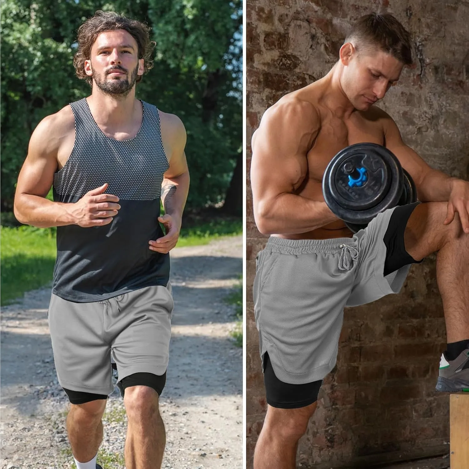 candyfouse Men's 2 in 1 Running Shorts, Quick Dry Workout Shorts with Liner, Athletic Shorts with Zip Pockets and Towel Loop