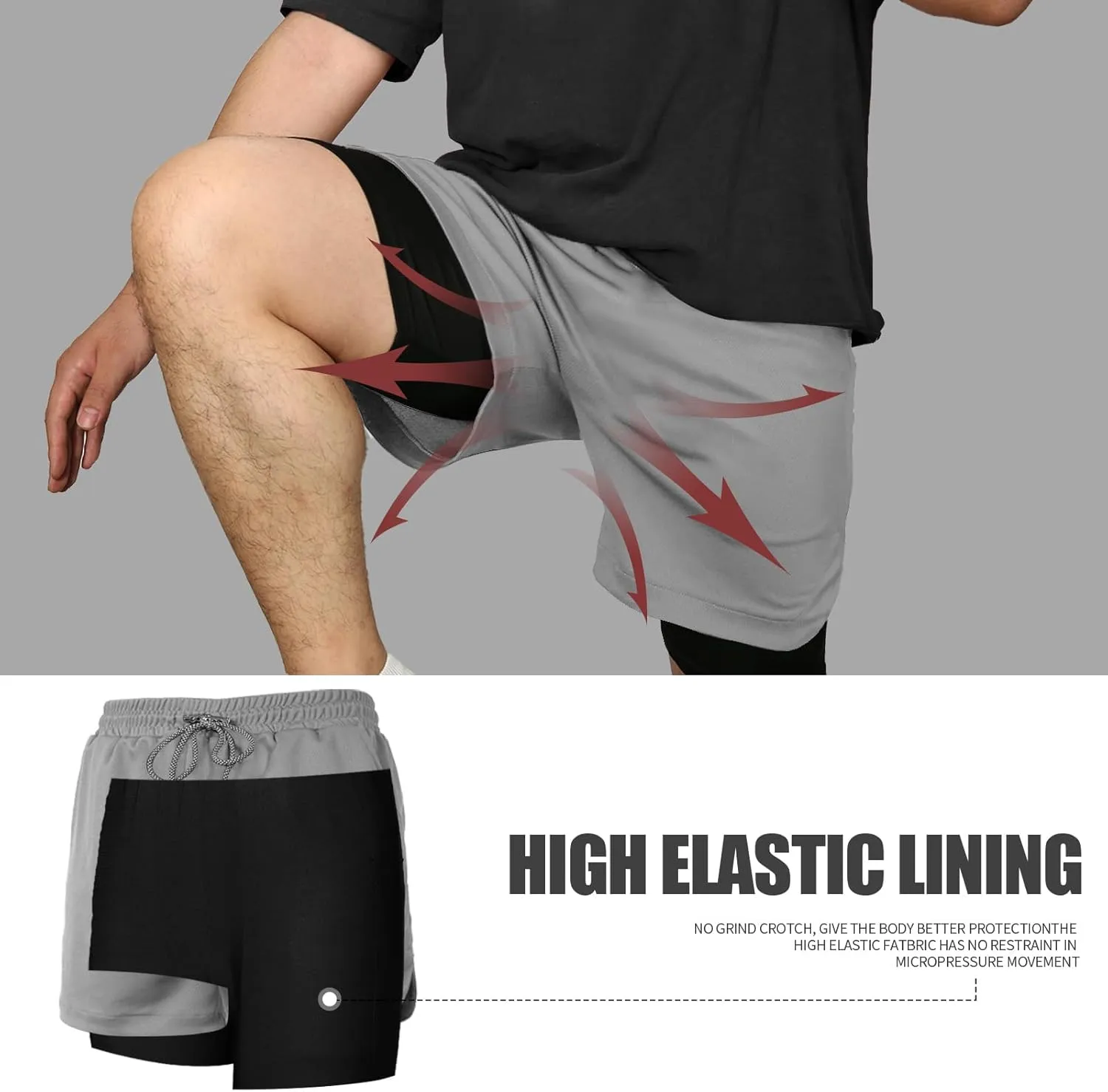 candyfouse Men's 2 in 1 Running Shorts, Quick Dry Workout Shorts with Liner, Athletic Shorts with Zip Pockets and Towel Loop
