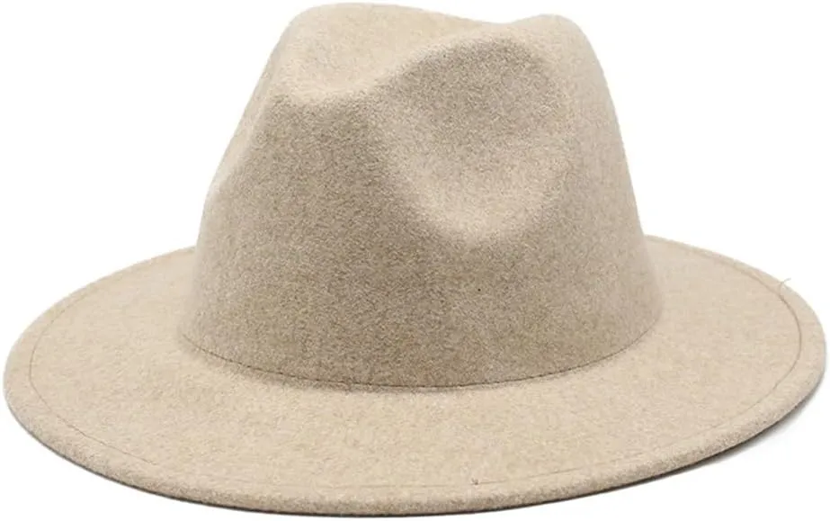 DHAEY Autumn and Winter Wool Cloth Hat for Women, British Retro, Curly Brimmed Jazz Hat for Men, Casual Felt Hat Luopan Caps & Hats(Beige)