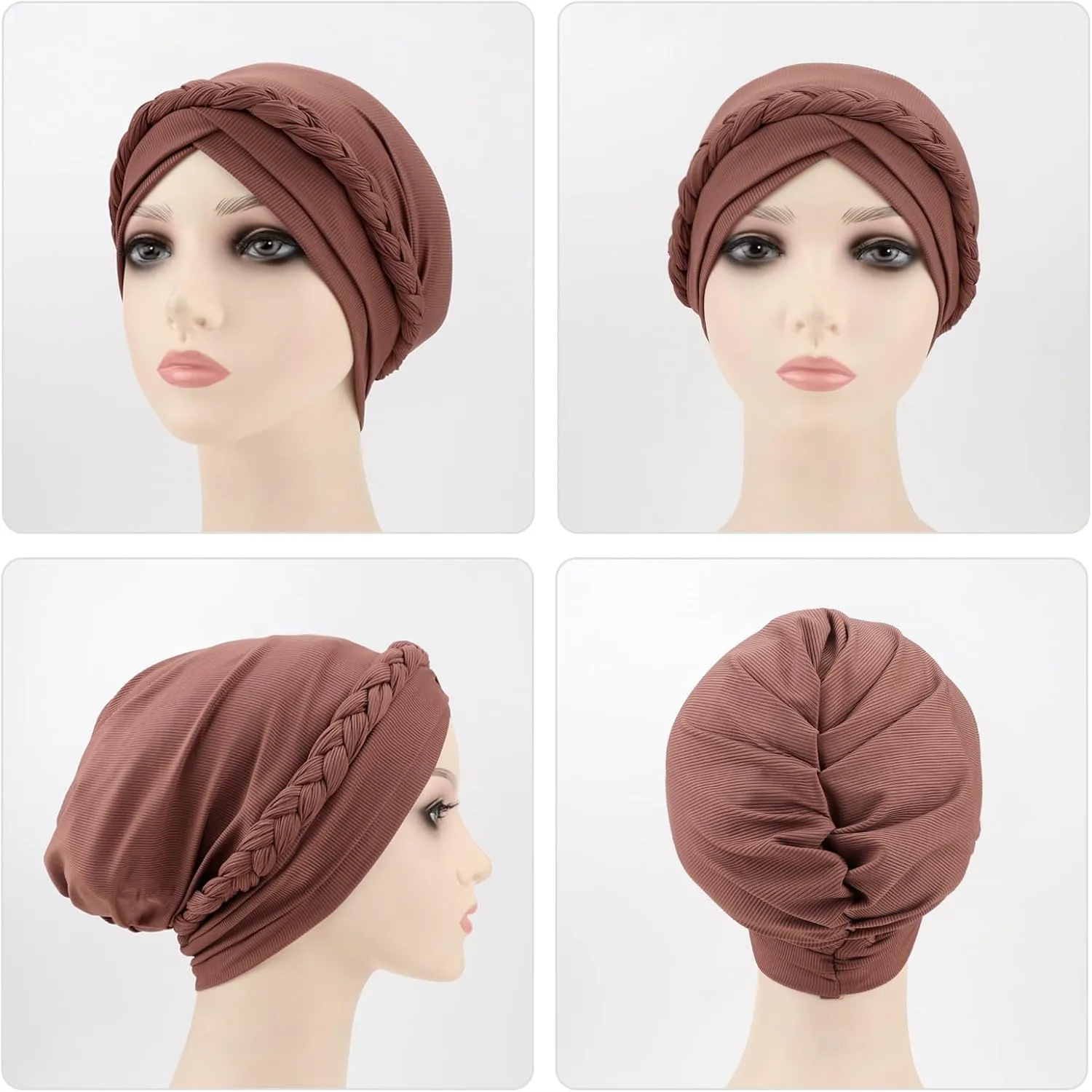 DRESHOW African Women Turban Caps Beanie Twist Headscarf Pre-Tied Double Twisted Braid Hair Cover Wrap Hat Chemo Cancer Cap