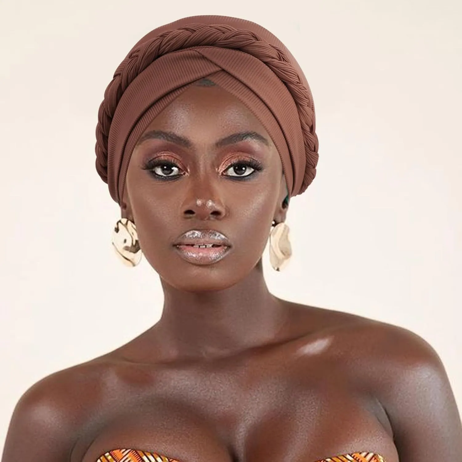 DRESHOW African Women Turban Caps Beanie Twist Headscarf Pre-Tied Double Twisted Braid Hair Cover Wrap Hat Chemo Cancer Cap