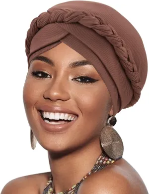 DRESHOW African Women Turban Caps Beanie Twist Headscarf Pre-Tied Double Twisted Braid Hair Cover Wrap Hat Chemo Cancer Cap