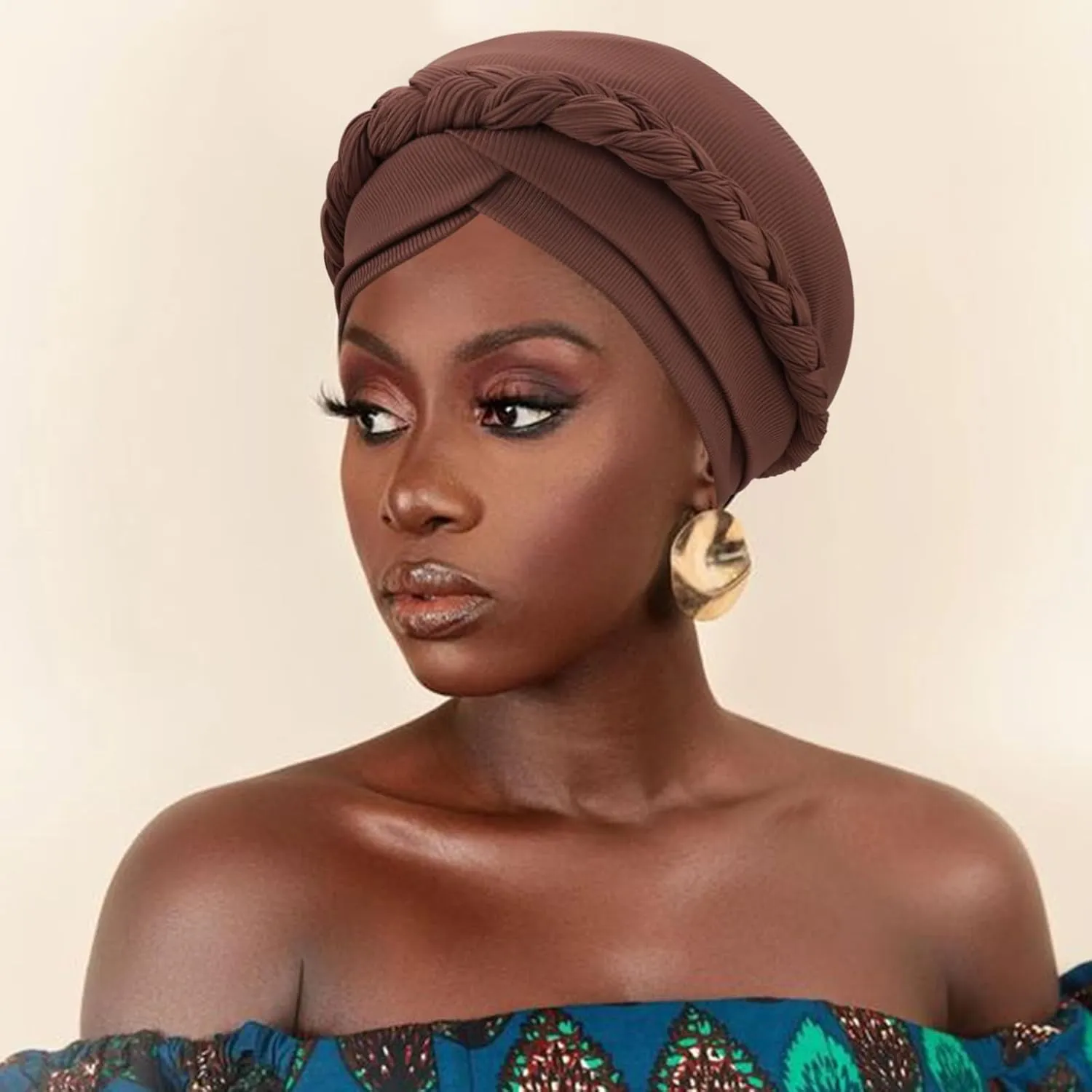 DRESHOW African Women Turban Caps Beanie Twist Headscarf Pre-Tied Double Twisted Braid Hair Cover Wrap Hat Chemo Cancer Cap