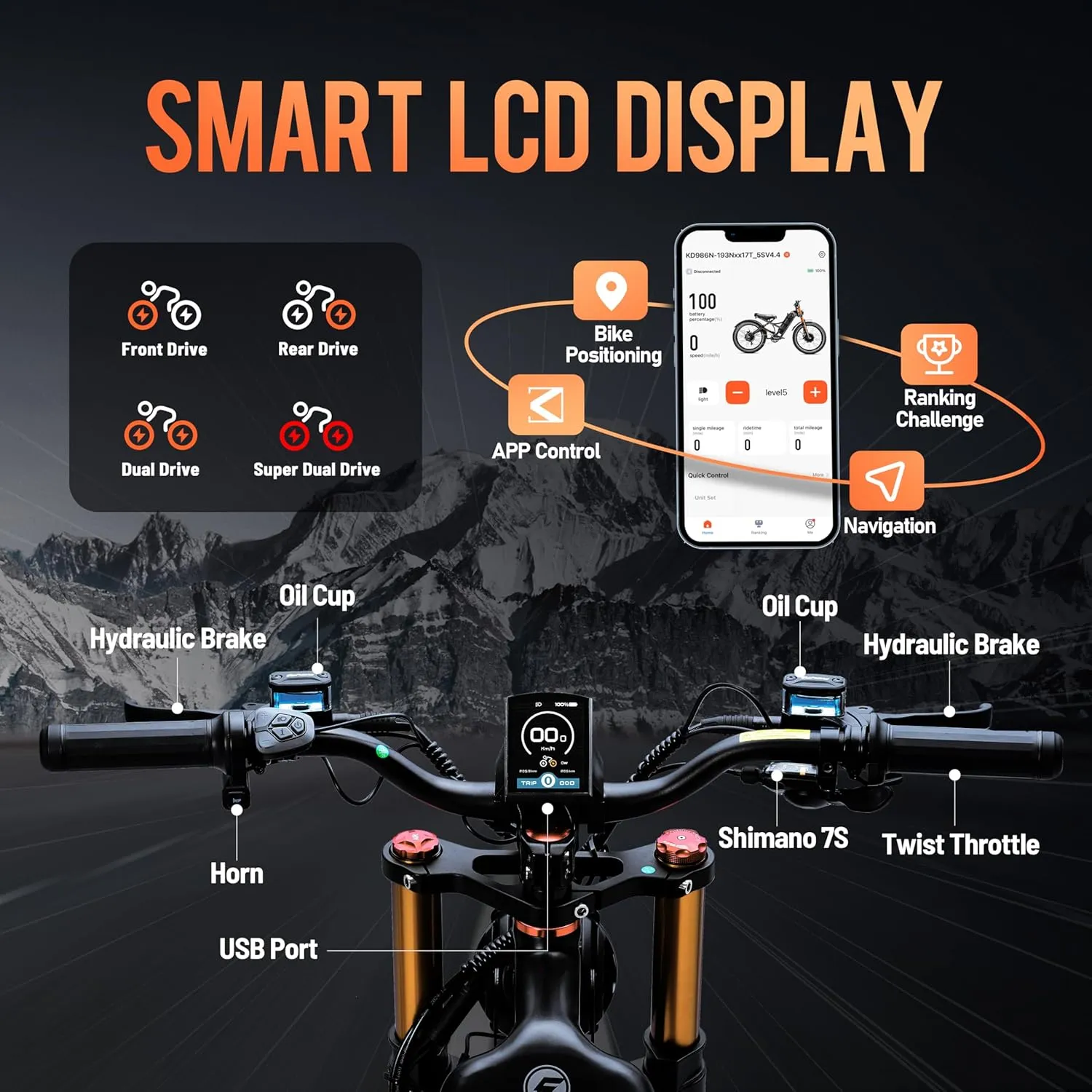 eAhora Romeo Pro 2 [2025 Version] Electric Bike for Adults, 4000W 46MPH Dual Motor Electric Bike,52V 60Ah 200  Miles Long Range Ebike,26*4.0'' Fat Tire Electric Mountain Bike, Full Suspension& UL2849
