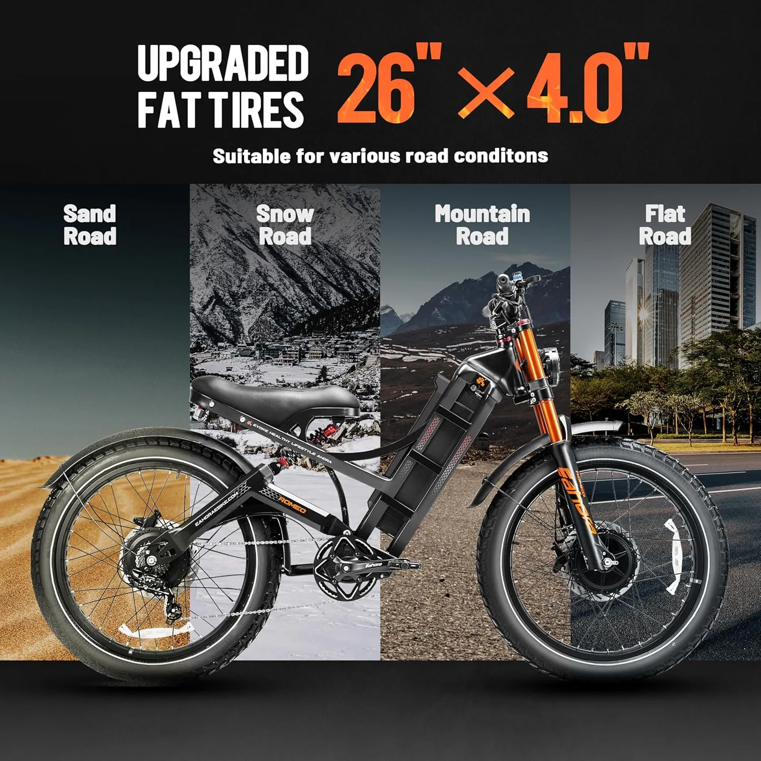 eAhora Romeo Pro 2 [2025 Version] Electric Bike for Adults, 4000W 46MPH Dual Motor Electric Bike,52V 60Ah 200  Miles Long Range Ebike,26*4.0'' Fat Tire Electric Mountain Bike, Full Suspension& UL2849
