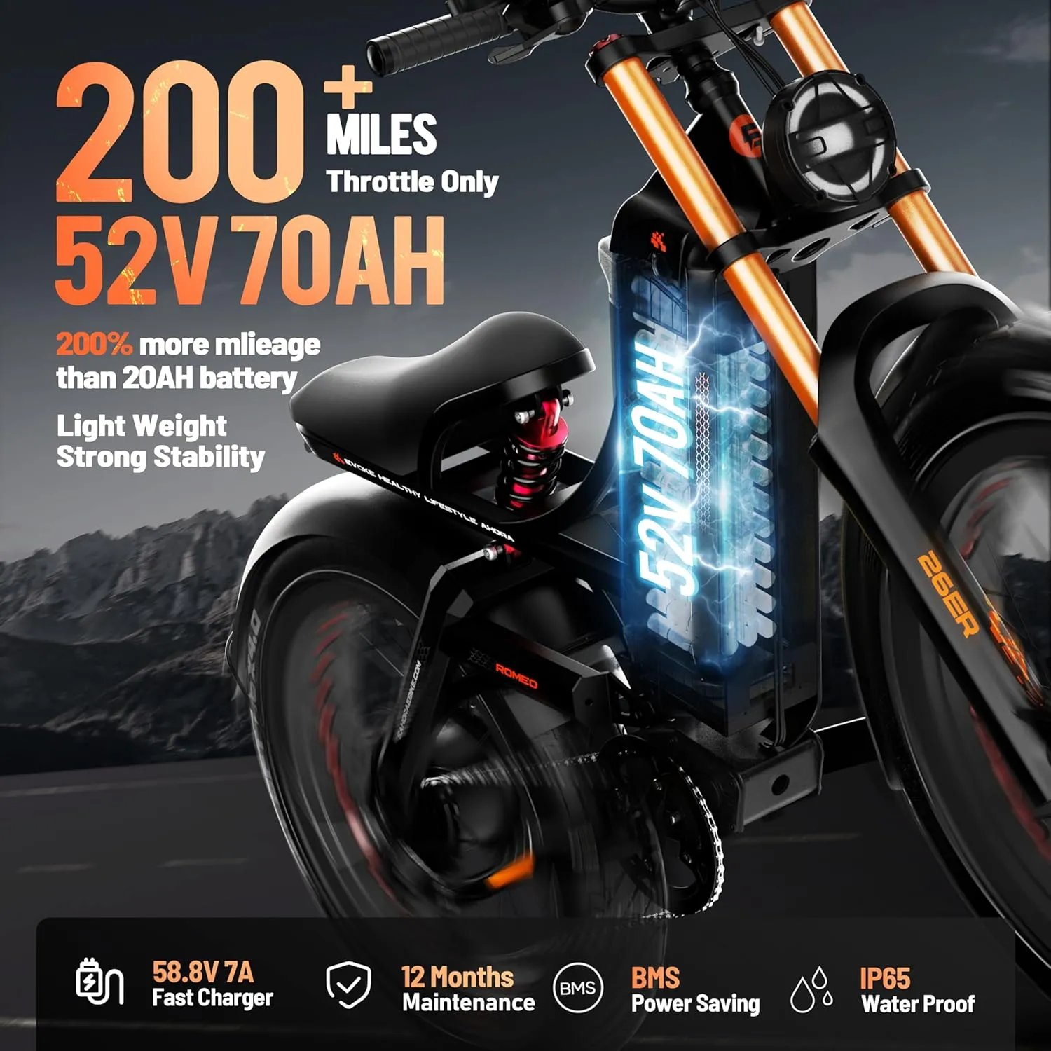 eAhora Romeo Pro 2 [2025 Version] Electric Bike for Adults, 4000W 46MPH Dual Motor Electric Bike,52V 60Ah 200  Miles Long Range Ebike,26*4.0'' Fat Tire Electric Mountain Bike, Full Suspension& UL2849