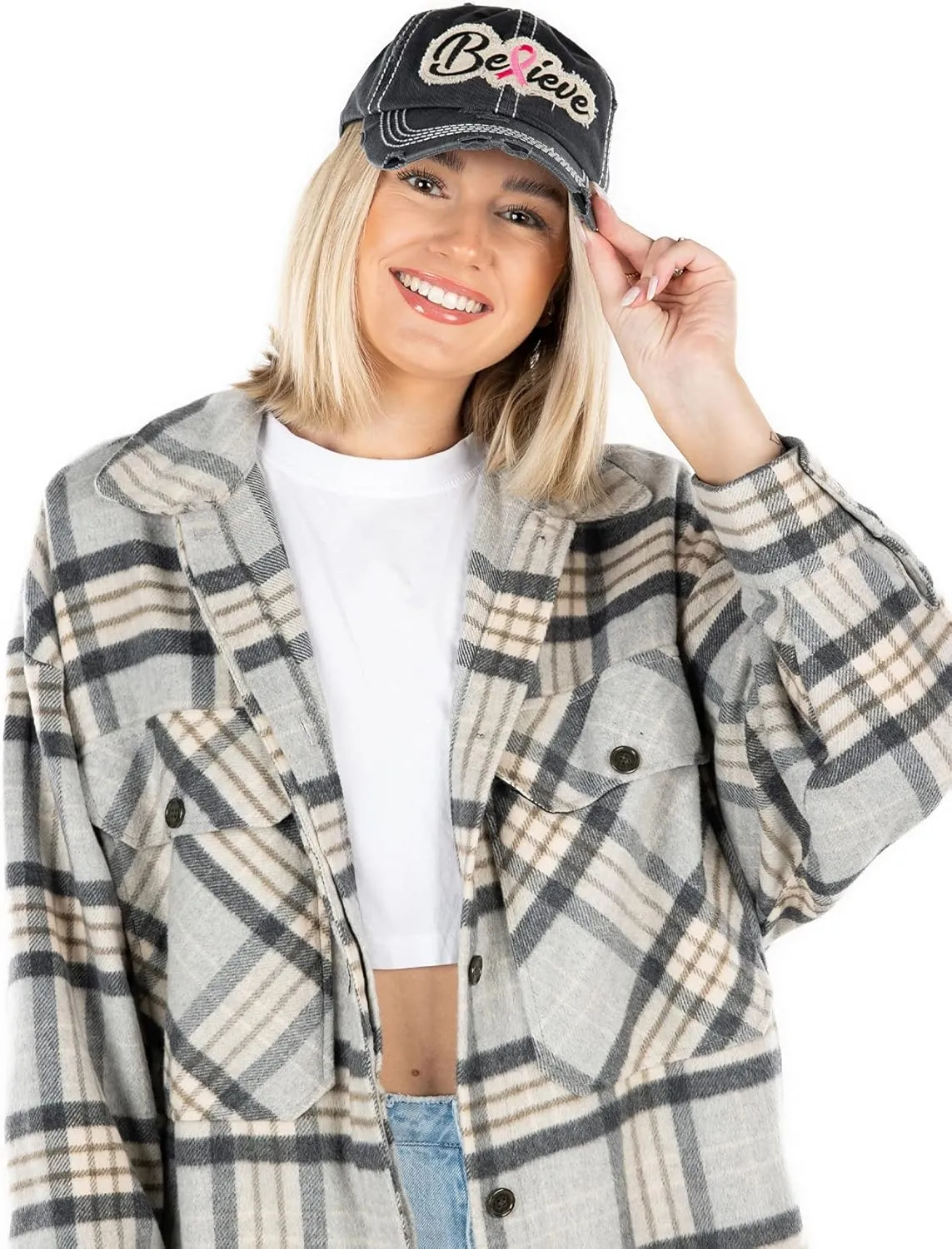 Funky Junque Breast Cancer Awareness Ribbon Baseball Cap Dad Hat for Women