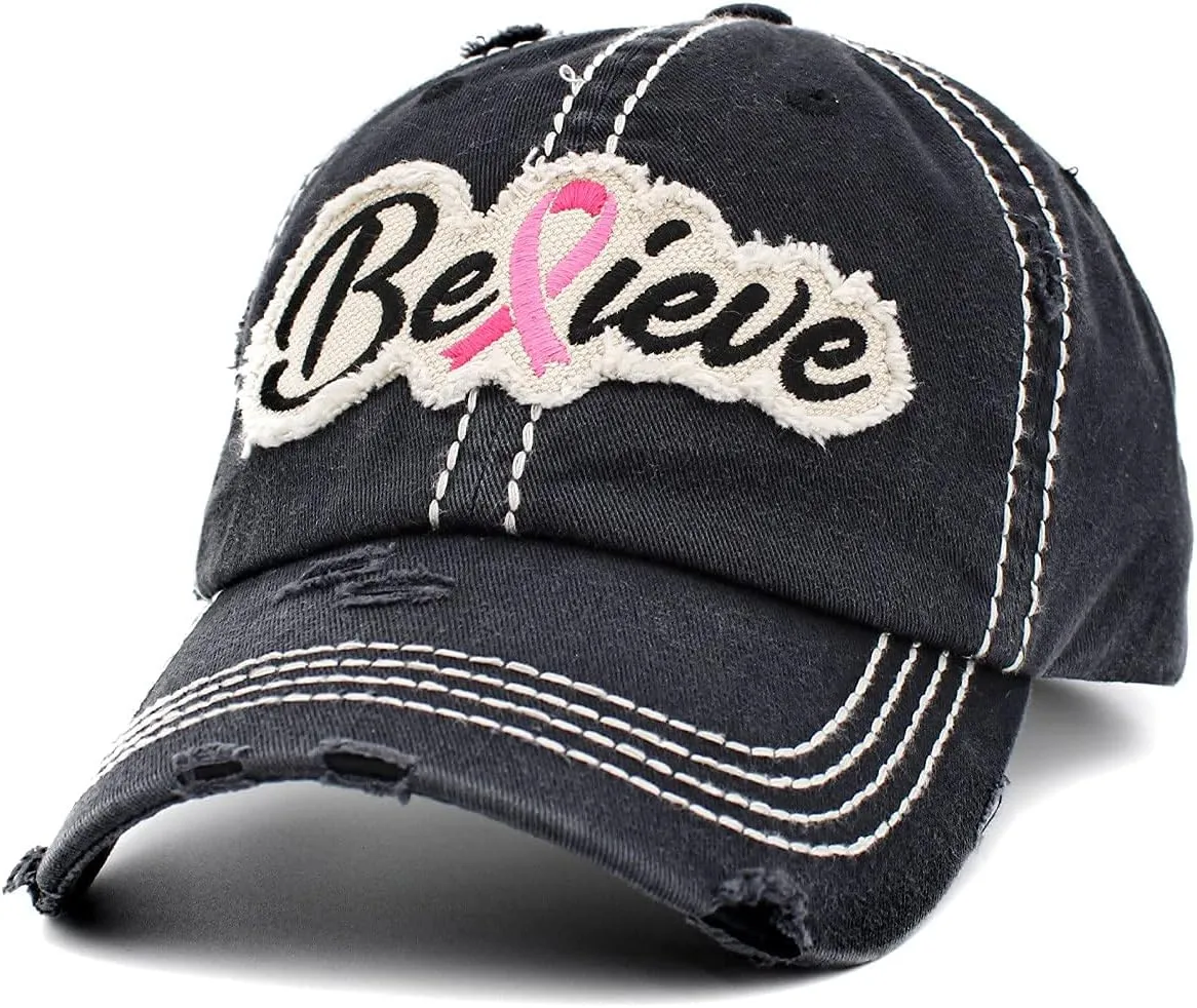 Funky Junque Breast Cancer Awareness Ribbon Baseball Cap Dad Hat for Women