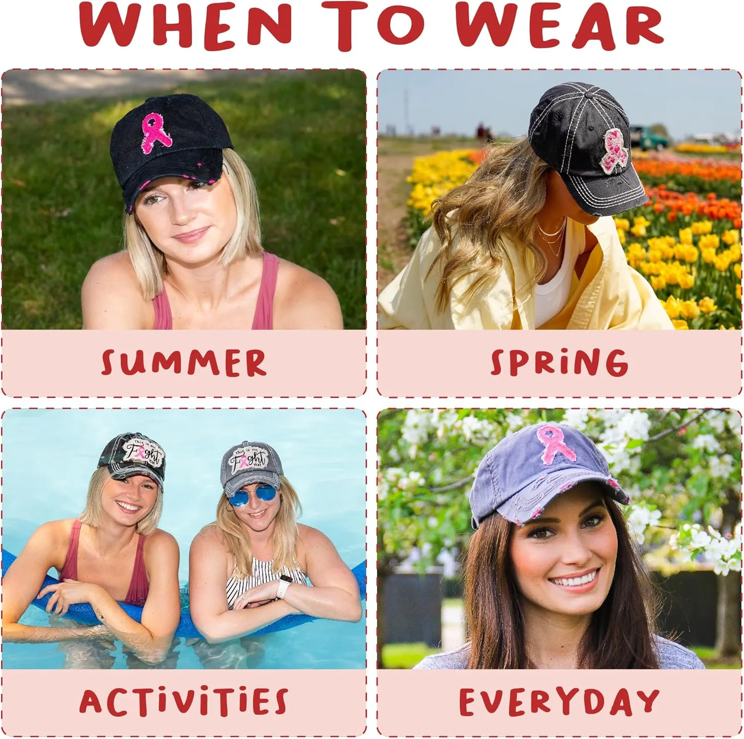 Funky Junque Breast Cancer Awareness Ribbon Baseball Cap Dad Hat for Women