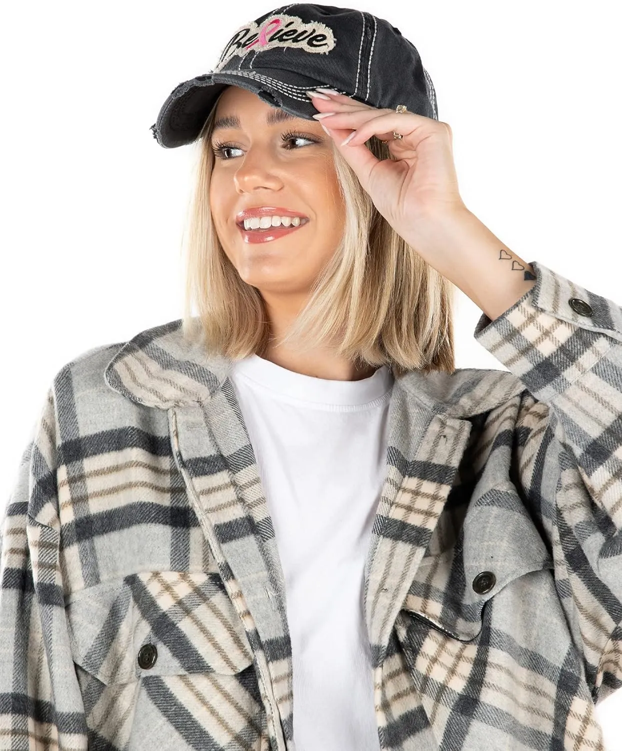 Funky Junque Breast Cancer Awareness Ribbon Baseball Cap Dad Hat for Women