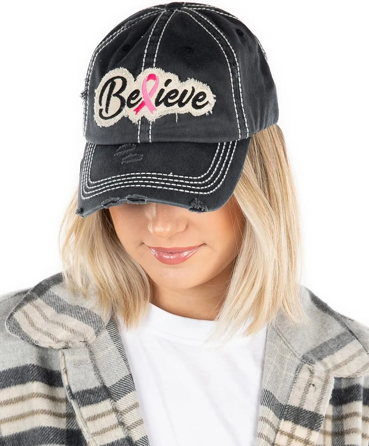 Funky Junque Breast Cancer Awareness Ribbon Baseball Cap Dad Hat for Women