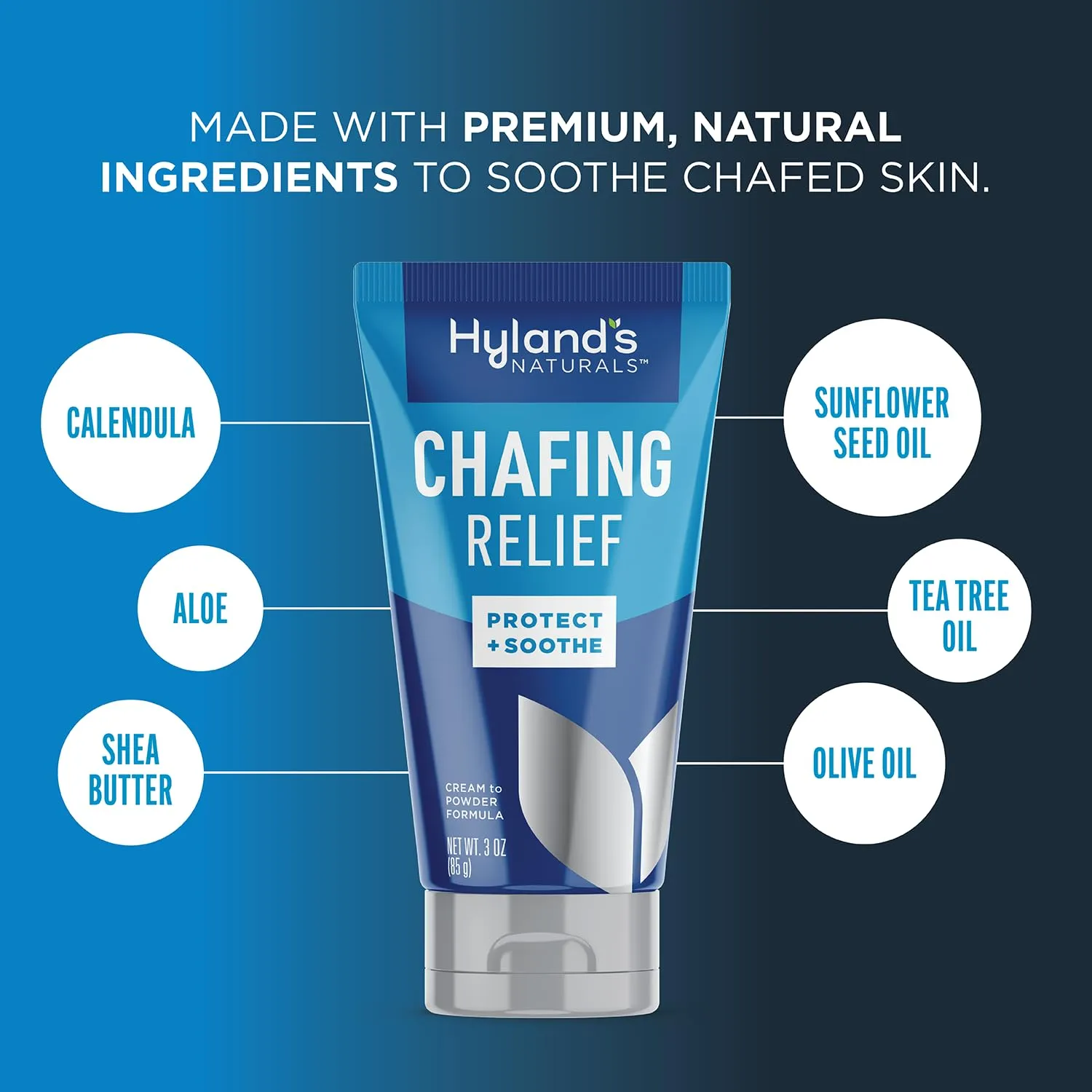 Hyland's Chafing Relief, Cream to Powder Formula, Anti Chafing Cream, 3 Ounce