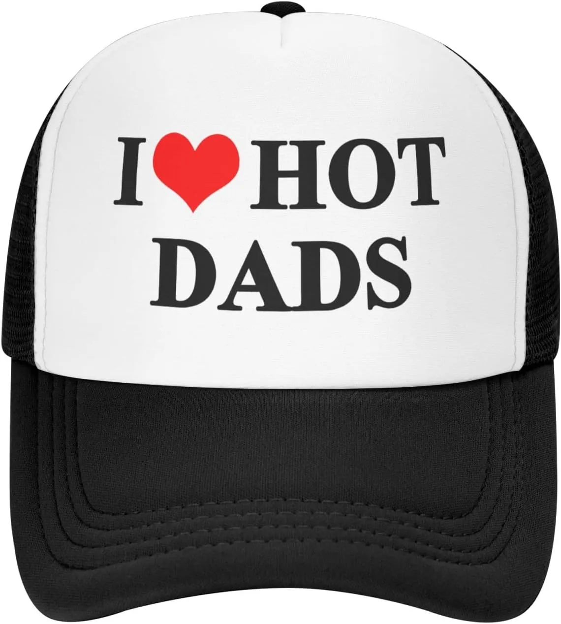 I Love Heart Hot Dads Hat Unisex Adult Trucker Hats Adjustable Cap for Adults Classic Fishing Caps Black