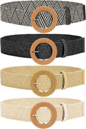 JASGOOD Straw Woven Elastic Stretch Belts Women Raffia Dress Waist Band Boho Ladies Braided Dress Belts