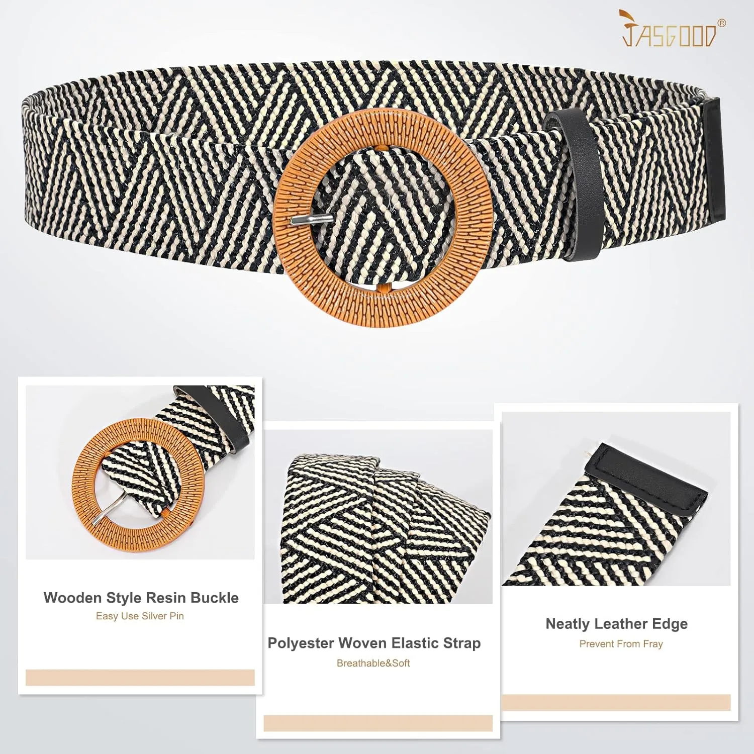 JASGOOD Straw Woven Elastic Stretch Belts Women Raffia Dress Waist Band Boho Ladies Braided Dress Belts