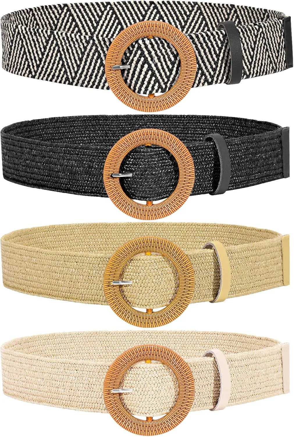 JASGOOD Straw Woven Elastic Stretch Belts Women Raffia Dress Waist Band Boho Ladies Braided Dress Belts