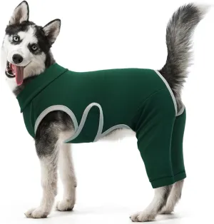 Kuoser Dog Surgical Suit Soft Recovery Sleeve to Stop Licking, Male Female Dog Onesie Breathable Pet Body Suits After Surgery, Pet Recovery Shirt Lick Sleeves for Rear Legs, Green 2XL