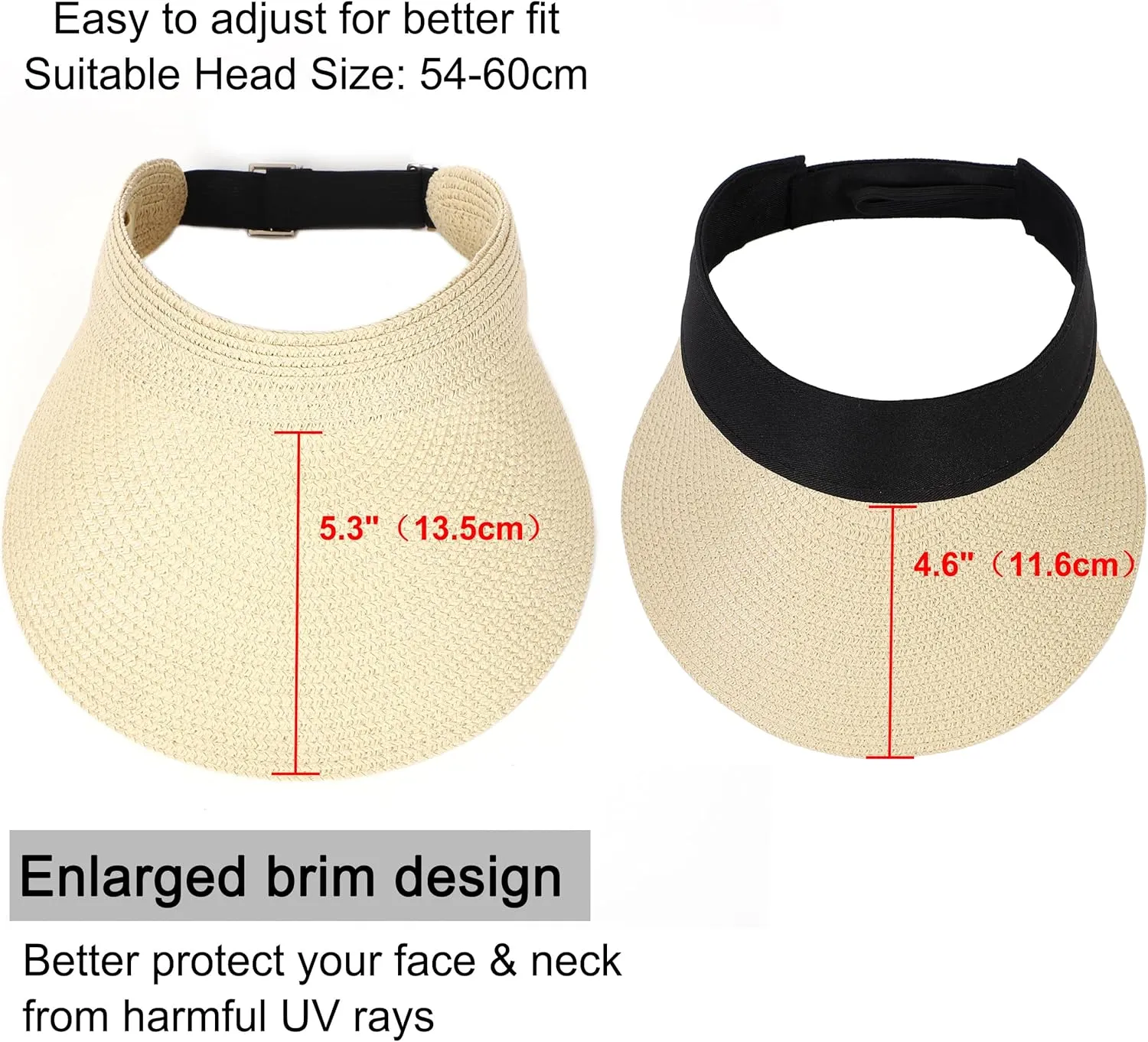 LA CARRIE Wide Brim Straw Visor for Women Sun Hat UV Protection Packable Beach Cap for Summer UPF 50 