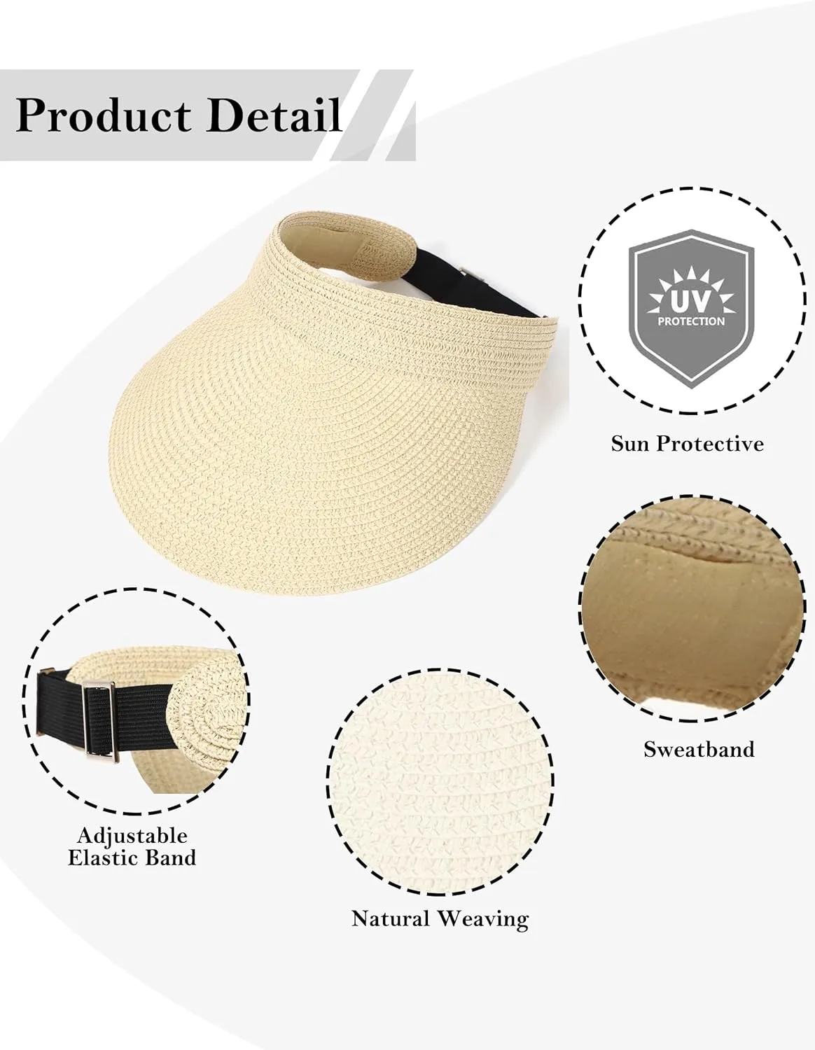 LA CARRIE Wide Brim Straw Visor for Women Sun Hat UV Protection Packable Beach Cap for Summer UPF 50 