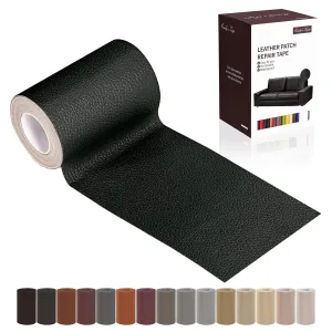 Leather Repair Patch Tape, Gloss Black 3 x 61 Inches Self Adhesive Leather Repair Kit for Furniture, Car Seat,Vinyl Leather Repair Kit for Office Chairs, Couch, Sofa, Luggage