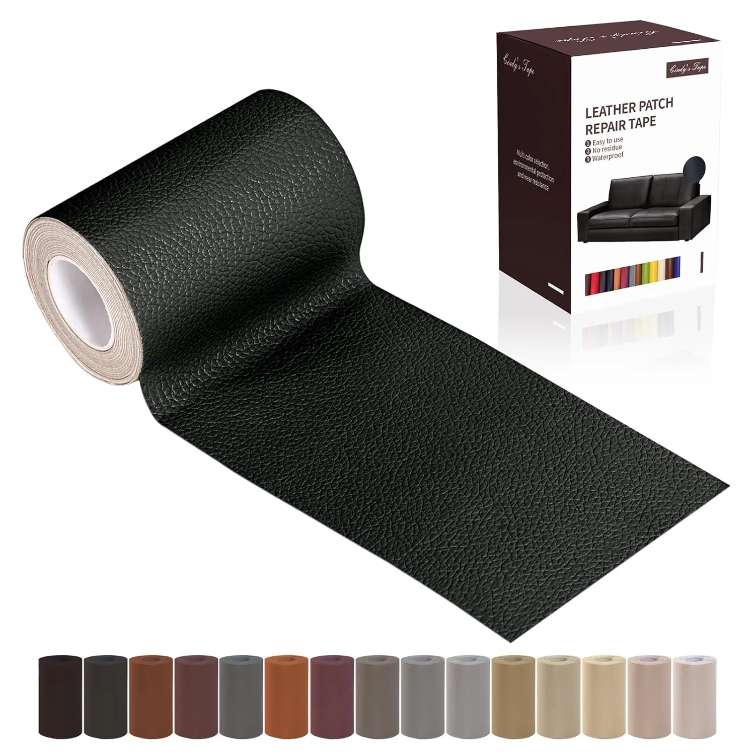 Leather Repair Patch Tape, Gloss Black 3 x 61 Inches Self Adhesive Leather Repair Kit for Furniture, Car Seat,Vinyl Leather Repair Kit for Office Chairs, Couch, Sofa, Luggage