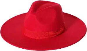 Men's Soft Fedora Hat Jazz Hat Bow Top Hat Panama Cap Large Brim Jazz Fedoras Hat 14 56-58cm