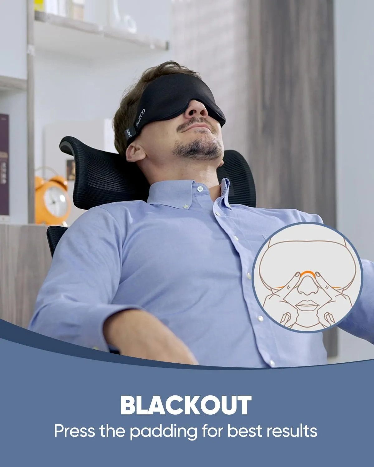 MZOO Sleep Eye Mask for Side Sleeper Men Women, Zero Eye Pressure 3D Sleeping Mask, Light Blocking Patented Design Night Blindfold, Soft Eye Shade Cover for Travel, Black