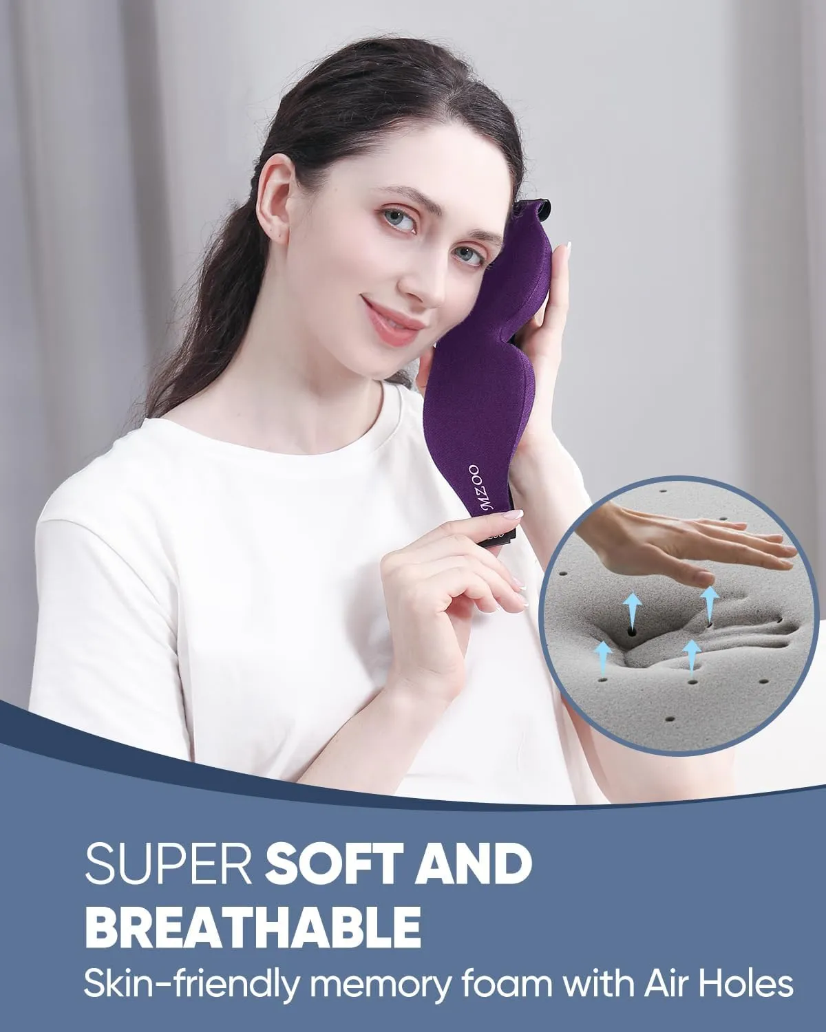 MZOO Sleep Eye Mask for Side Sleeper Men Women, Zero Eye Pressure 3D Sleeping Mask, Light Blocking Patented Design Night Blindfold, Soft Eye Shade Cover for Travel, Purple