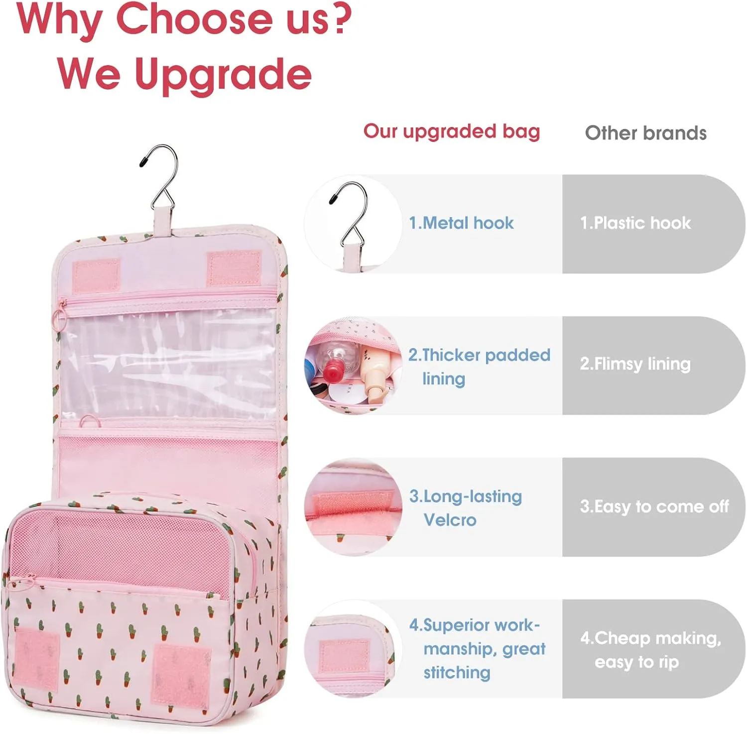 Narwey Hanging Travel Toiletry Bag Cosmetic Make up Organizer for Women and Girls Waterproof