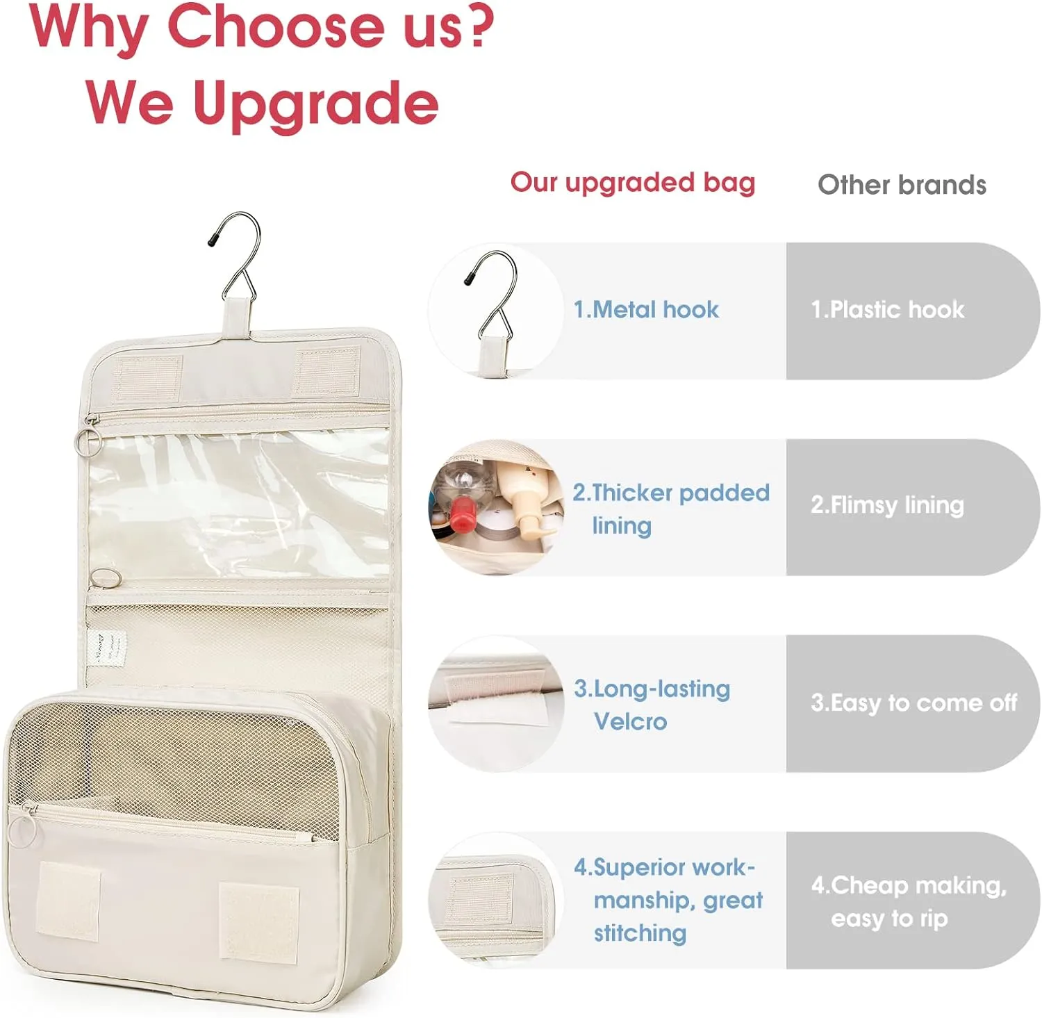 Narwey Hanging Travel Toiletry Bag Cosmetic Make up Organizer for Women and Girls Waterproof