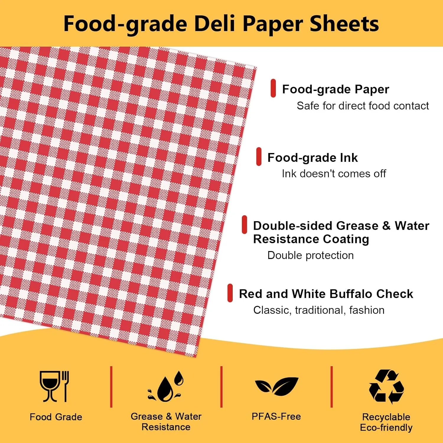 NATURALABEL 100 PCS Wax Paper, 12" x 12" Red and White Checkered Greaseproof Paper, for Basket Liners, Sandwich Wrapping, Deli Sheet for BBQ, Picnic, Party