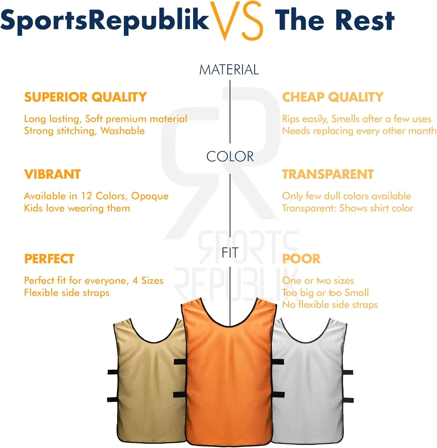 Pinnies Scrimmage Vests for Kids, Youth and Adults (6-Pack) - Soccer Pennies