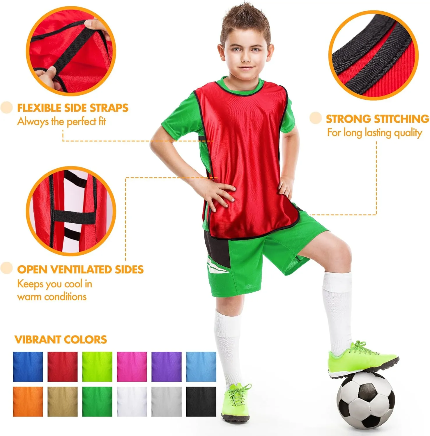 Pinnies Scrimmage Vests for Kids, Youth and Adults (6-Pack) - Soccer Pennies