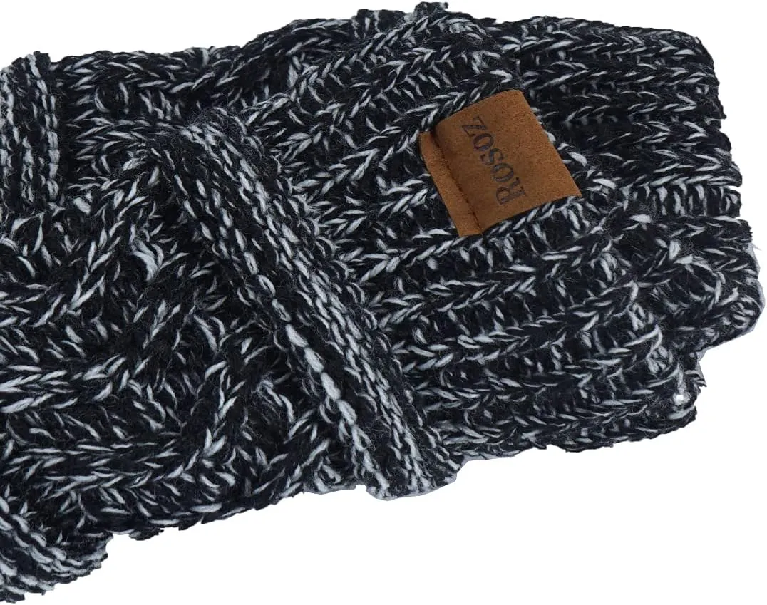 Rosoz 2 Pack Ponytail Beanie for Women,Winter Warm Beanie Tail Soft Stretch Cable Knit Messy High Bun Hat
