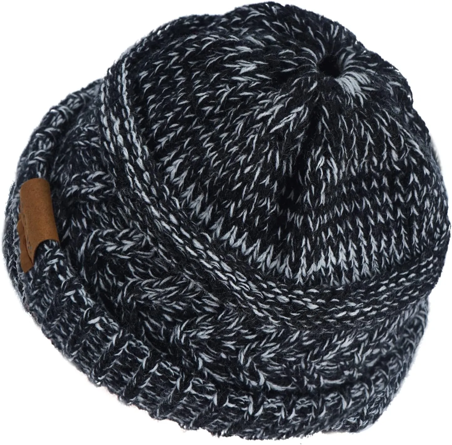 Rosoz 2 Pack Ponytail Beanie for Women,Winter Warm Beanie Tail Soft Stretch Cable Knit Messy High Bun Hat