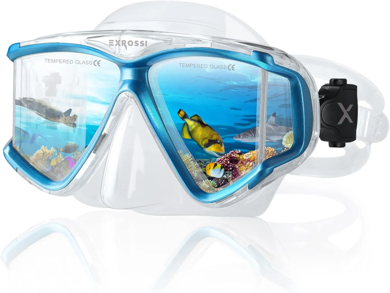 Scuba Diving Mask Panoramic 4 Lens, Tempered Glass Snorkeling Dive Mask with Nose Cover, Anti Fog Snorkel Goggles Gear, Adult Youth Swim Mask for Diving, Snorkeling, Swimming