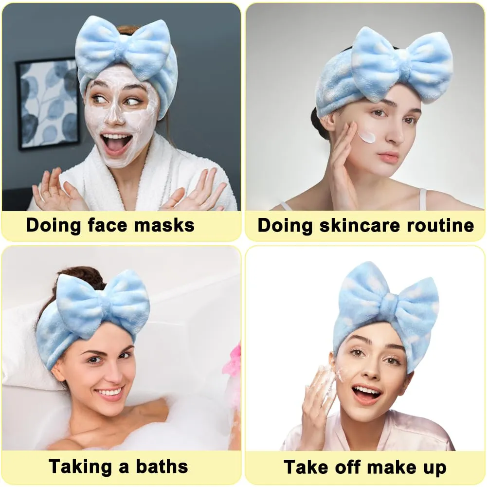 Shintop Sweet Super Soft Caroset Polka Dots Wash Cosmetic Headband Hairlace (Light Blue Polka dots)