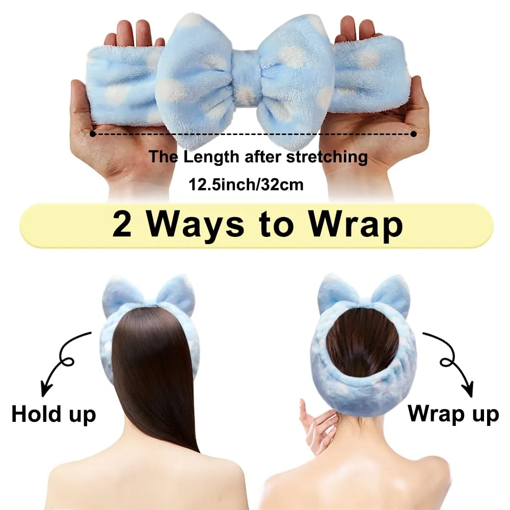 Shintop Sweet Super Soft Caroset Polka Dots Wash Cosmetic Headband Hairlace (Light Blue Polka dots)