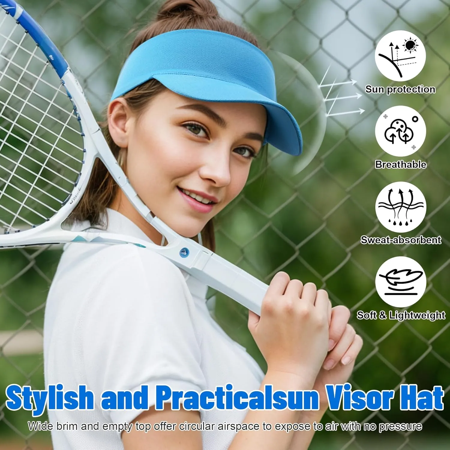 Sukeen Cooling Stretchy Visor Free Size Cool Hat with UV Protection Brim Peak Vizor for Golf, Tennis, Cycling, Running