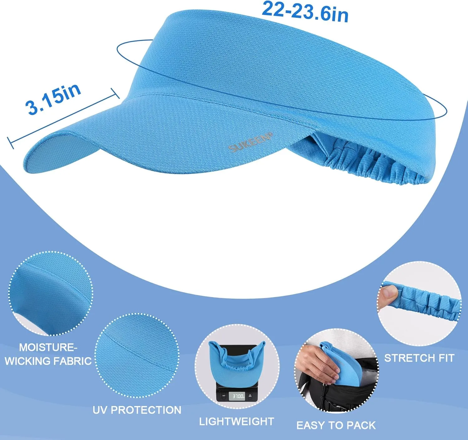Sukeen Cooling Stretchy Visor Free Size Cool Hat with UV Protection Brim Peak Vizor for Golf, Tennis, Cycling, Running