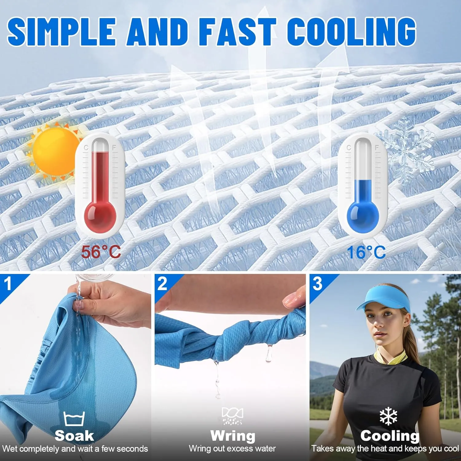 Sukeen Cooling Stretchy Visor Free Size Cool Hat with UV Protection Brim Peak Vizor for Golf, Tennis, Cycling, Running