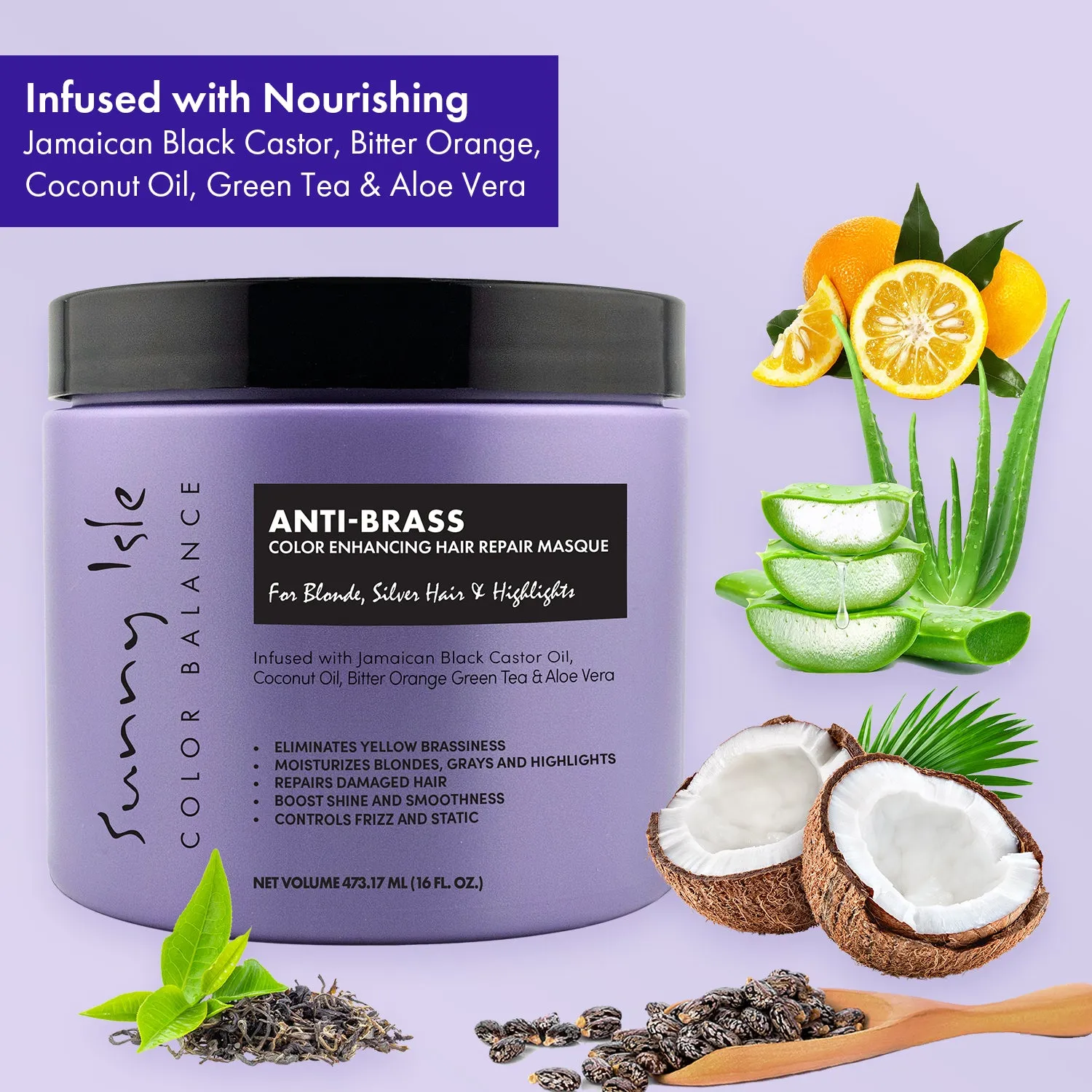 Sunny Isle Anti-Brass Color Enhancing Purple Hair Repair Masque 16oz